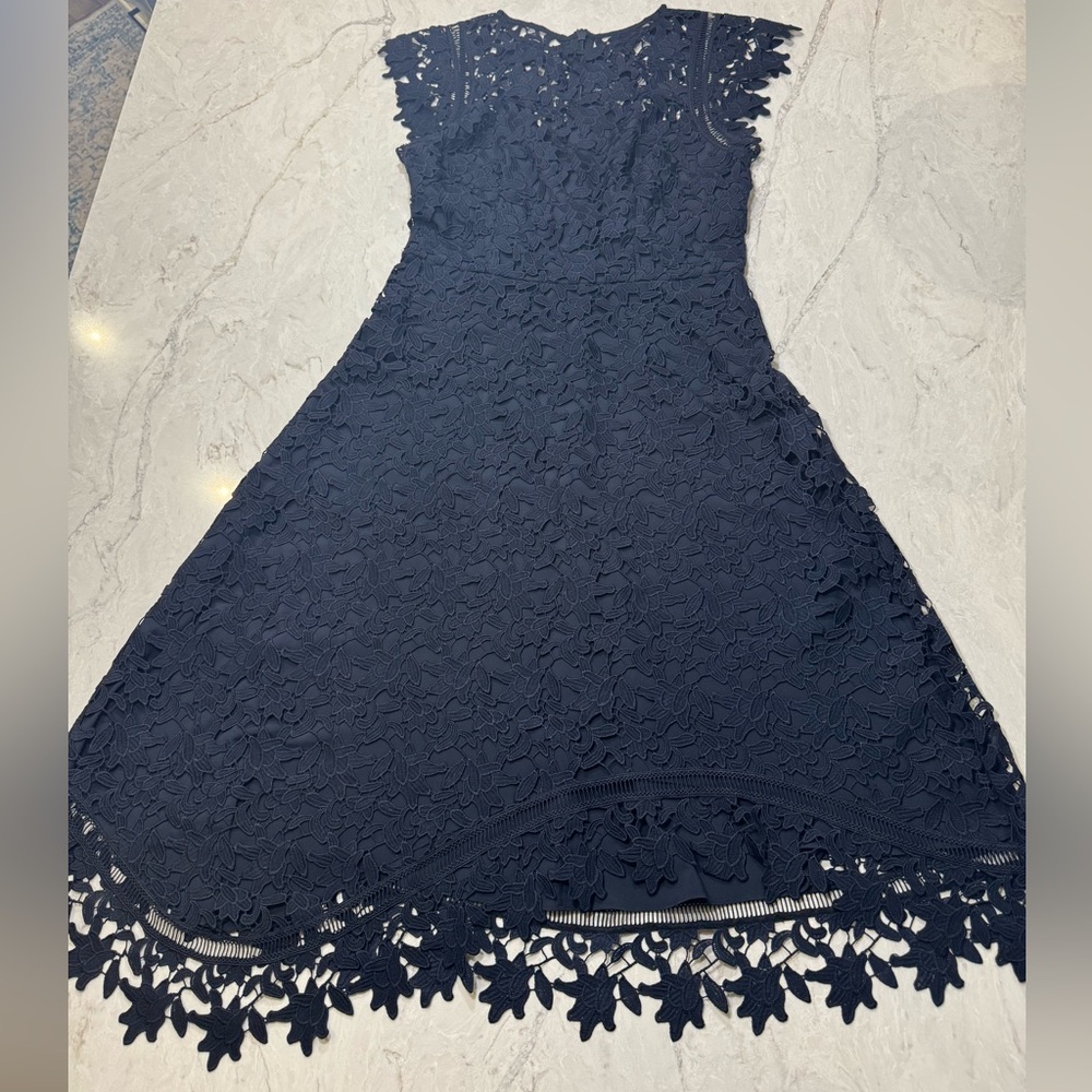 Navy Lace Fit-and-Flare Dress